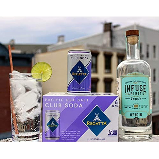 Pacific Sea Salt Club Soda, Regatta Craft Mixers, Zero Calorie, Premium Cocktail Mixer, 7.5oz, Case of 24 Sleek Cans