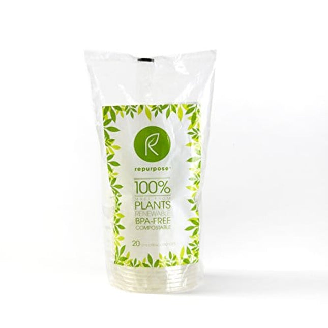Repurpose Compostable Clear Cold Cup, 12 Ounce, Plant Based, Cruelty Free, 20 Pieces (Pack of 1)