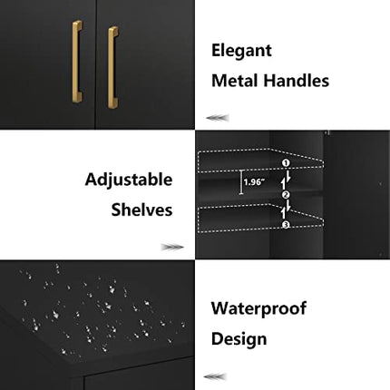 RESOM Modern Storage Cabinet with Double Doors, White Sideboard with Adjustable Shelves, Accent Cabinet for Living Room, Bedroom, Home Office and Hallway (Black)