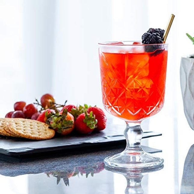 Restaurantware Timeless 11 Ounce Goblet Glasses, Set of 6 Etched Cocktail Glasses - Stemmed, Dishwasher-Safe, Clear Glass Water Goblets, Chip-Resistant, For Whiskey Or Cocktails