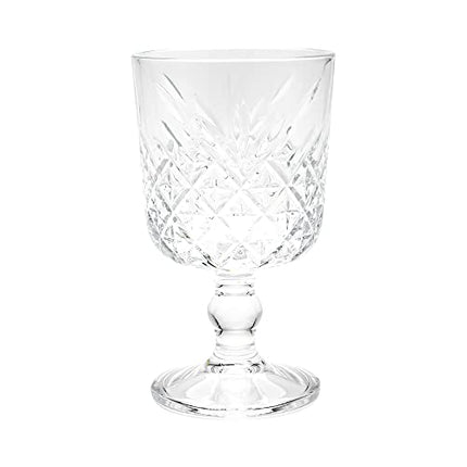 Restaurantware Timeless 11 Ounce Goblet Glasses, Set of 6 Etched Cocktail Glasses - Stemmed, Dishwasher-Safe, Clear Glass Water Goblets, Chip-Resistant, For Whiskey Or Cocktails