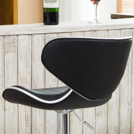 Roundhill Furniture Masaccio Cushioned Leatherette Upholstery Airlift Adjustable Swivel Barstool with Chrome Base, Set of 2, Black