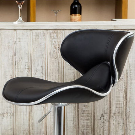 Roundhill Furniture Masaccio Cushioned Leatherette Upholstery Airlift Adjustable Swivel Barstool with Chrome Base, Set of 2, Black