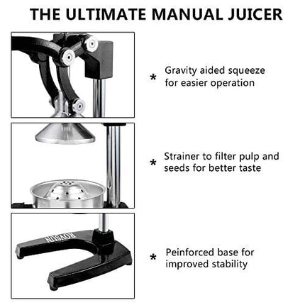 ROVSUN Professional Citrus Juicer Lemon Squeezer, Commercial Grade Manual Fruit Press Juicer for Lemon Pomegranate Orange Juice, Heavy Duty Hand Press Orange Juicer Press and Lime Squeezer Stand (Black)
