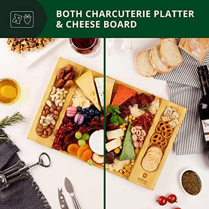 Unique Bamboo Cheese Board, Charcuterie Platter and Serving Tray for Wine, Crackers, Brie and Meat. Large and Thick Natural Wooden Server - Fancy House Warming Gift