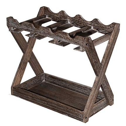 Rustic State Cava Countertop Solid Wood Wine Rack for 4 Bottles and 6 Stemware Glass Holder Cork Storage Tabletop Tray Freestanding Organizer - Home, Kitchen, Dining Room Bar Décor - Walnut