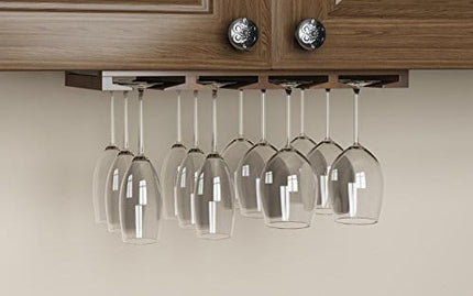 Rustic State 4 Sectional Adjustable Under Cabinet Mount Wood Stemware Rack Hanging Shelf Glassware Holder Bar Organizer with up to 12 Wine Glass Storage 12 Inch Deep Chestnut