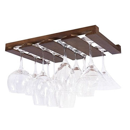 Rustic State 4 Sectional Adjustable Under Cabinet Mount Wood Stemware Rack Hanging Shelf Glassware Holder Bar Organizer with up to 12 Wine Glass Storage 12 Inch Deep Chestnut