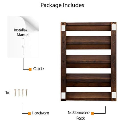 Rustic State 4 Sectional Adjustable Under Cabinet Mount Wood Stemware Rack Hanging Shelf Glassware Holder Bar Organizer with up to 12 Wine Glass Storage 12 Inch Deep Chestnut