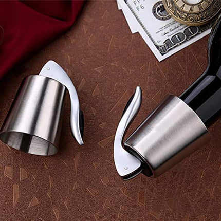 Wine Stoppers 2 PACK, SaikerMan Stainless Steel Wine Bottle Plug Saver, Reusable Vacuum Rubber Sealer, Keeps Wine Fresh