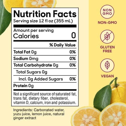Sanzo Flavored Sparkling Water - Yuzu (Lemon) 12-Pack - Carbonated Drink Made with Real Fruit & Sugar-Free - Non-GMO, Gluten-Free & Vegan - 12 Fl Oz Cans - Pair With Ginger For Balanced Punch