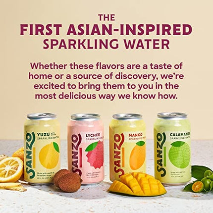 Sanzo Flavored Sparkling Water - Yuzu (Lemon) 12-Pack - Carbonated Drink Made with Real Fruit & Sugar-Free - Non-GMO, Gluten-Free & Vegan - 12 Fl Oz Cans - Pair With Ginger For Balanced Punch