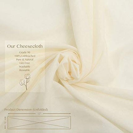 Cheesecloth, Grade 90, 36 Sq Feet, Reusable, 100% Unbleached Cotton Fabric, Ultra Fine Cheese Cloth for Cooking - Nut Milk Bag, Strainer, Filter (Grade 90-4Yards)