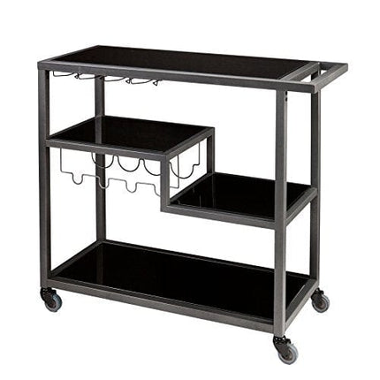 SEI Furniture Zephs Metal and Tempered Glass Locking Castor Wheels Bar Cart, Gunmetal, Black