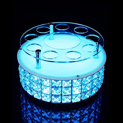 Liquor Display Stand LED Light Liquor Bottle Display Base Shot Glass Holder Tabletop Wine Display Holder for Home Bar Wedding Party Commercial Bar Counter Top (7-Color Lights, Round-DIA9.8)
