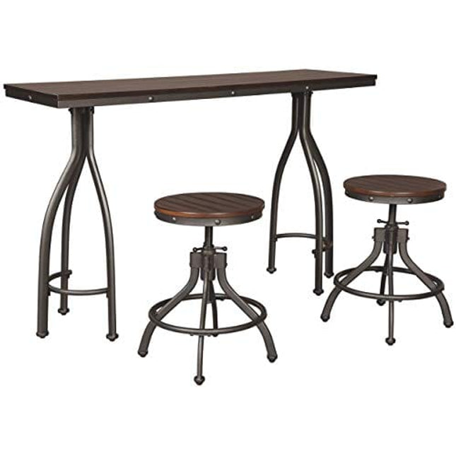 Signature Design by Ashley Odium Urban Counter Height Dining Table Set with 2 Bar Stools, 3 Piece Set, Rustic Brown