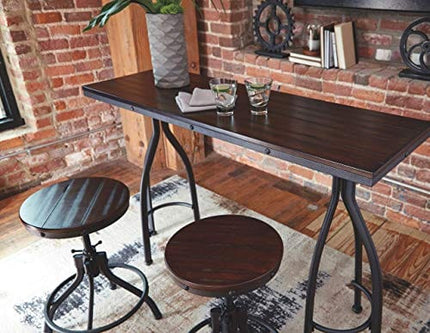 Signature Design by Ashley Odium Urban Counter Height Dining Table Set with 2 Bar Stools, 3 Piece Set, Rustic Brown