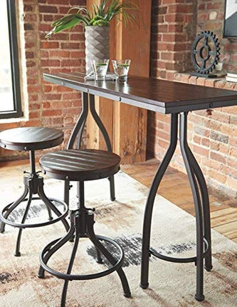 Signature Design by Ashley Odium Urban Counter Height Dining Table Set with 2 Bar Stools, 3 Piece Set, Rustic Brown