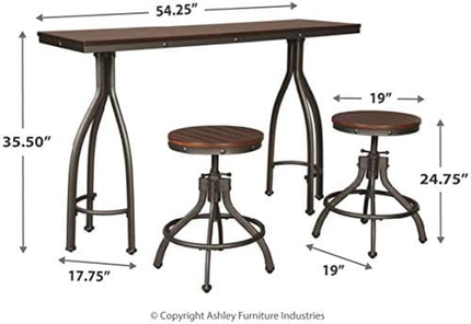 Signature Design by Ashley Odium Urban Counter Height Dining Table Set with 2 Bar Stools, 3 Piece Set, Rustic Brown