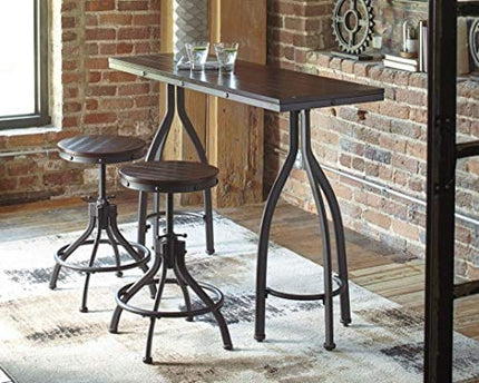 Signature Design by Ashley Odium Urban Counter Height Dining Table Set with 2 Bar Stools, 3 Piece Set, Rustic Brown