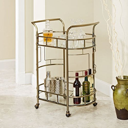 Silverwood Sinclair 2 Tier Metal and Glass Bar Cart, Antique Gold