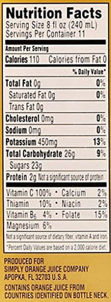 Simply Orange Juice, 89 fl oz, 100% Juice Not from Concentrate, Pulp Free