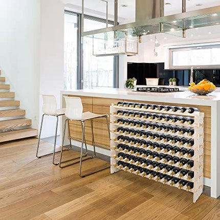 Smartxchoices Stackable Modular Wine Rack 96 Bottle Wooden Wine Storage Rack Freestanding Wine Holder Display Shelves, Wobble-Free, Solid Wood, (Eight-Tier, 96 Bottle Capacity)