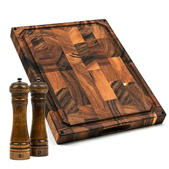 SMIRLY Butcher Block Cutting Board: Large Wood Cutting Board for Kitchen, Large Wooden Cutting Board, Extra Large Cutting Board Wood Chopping Block, Walnut Cutting Board Large, End Grain Cutting Board