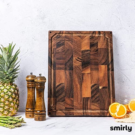 SMIRLY Butcher Block Cutting Board: Large Wood Cutting Board for Kitchen, Large Wooden Cutting Board, Extra Large Cutting Board Wood Chopping Block, Walnut Cutting Board Large, End Grain Cutting Board