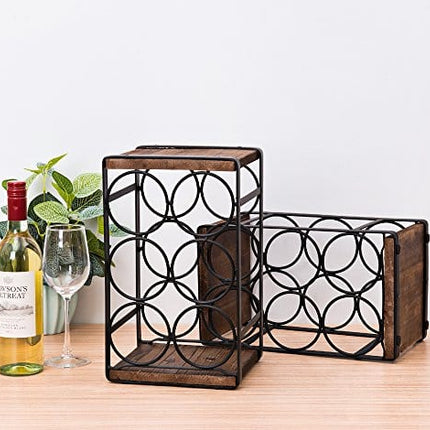 SODUKU Rustic Wood Countertop Wine Rack 6 Bottles No Need Assembly