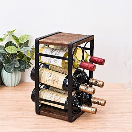 SODUKU Rustic Wood Countertop Wine Rack 6 Bottles No Need Assembly