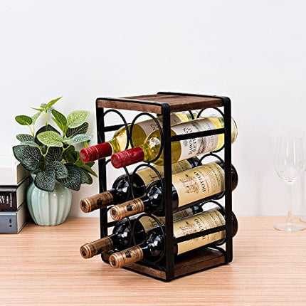 SODUKU Rustic Wood Countertop Wine Rack 6 Bottles No Need Assembly