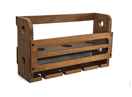 SODUKU Wall Mounted Wooden Wine Rack 5 Wine Bottles and 4 Stem Glasses Holder Wine Cork Storage Rack Walnut Brown