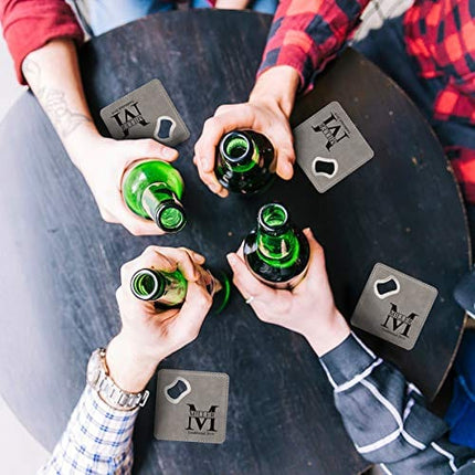 Personalized Bottle Opening Coaster Set, Custom Laser Engraved Coaster Sets (Gray)