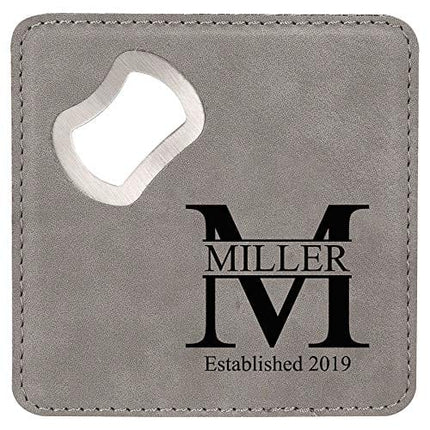 Personalized Bottle Opening Coaster Set, Custom Laser Engraved Coaster Sets (Gray)