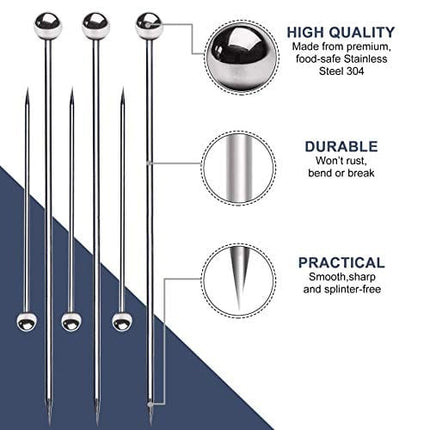 SOGEWO Stainless Steel Cocktail Picks(4.3Inch, set of 15), Upgrade Martini Picks, Reusable Cocktail Toothpicks, Metal Cocktail picks for Martini Olives Appetizers Sandwich