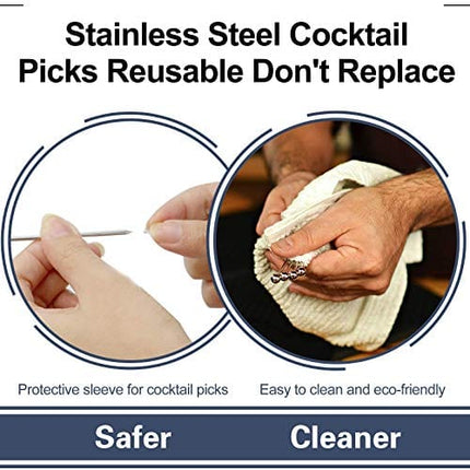 SOGEWO Stainless Steel Cocktail Picks(4.3Inch, set of 15), Upgrade Martini Picks, Reusable Cocktail Toothpicks, Metal Cocktail picks for Martini Olives Appetizers Sandwich