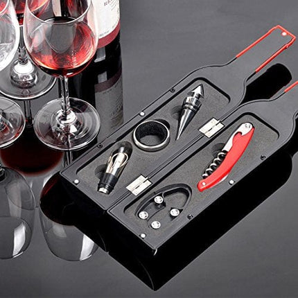 Wine Accessories Gift Set - 5 Pcs Deluxe Wine Corkscrew Opener Sets Bottle Shape in Elegant Gift Box, Great Wine Gifts Idea for Wine Lovers, Friends, Christmas, Anniversary