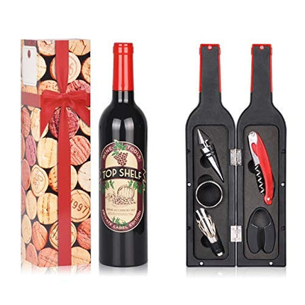 Wine Accessories Gift Set - 5 Pcs Deluxe Wine Corkscrew Opener Sets Bottle Shape in Elegant Gift Box, Great Wine Gifts Idea for Wine Lovers, Friends, Christmas, Anniversary
