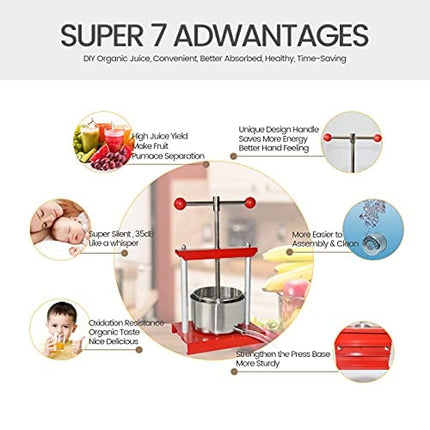 SQUEEZE master Cheese Tincture Herb Fruit Wine Manual Press -1.6Gallon/ 6 Litre-Power Ball Handle-Stainless Steel & Iron for Juice,Cider,Wine,Olive Oil