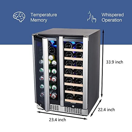 STAIGIS Wine Fridge, 24 inch Wine and Beverage Refrigerator Under Counter, Dual Zone w/ 60 Cans and 20 Bottles Capacity, Digital Touch Control