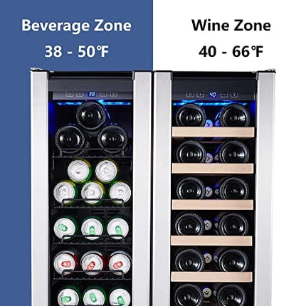 STAIGIS Wine Fridge, 24 inch Wine and Beverage Refrigerator Under Counter, Dual Zone w/ 60 Cans and 20 Bottles Capacity, Digital Touch Control