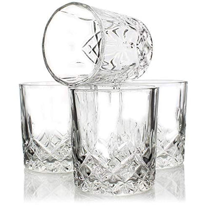 Whiskey Glasses, Scotch Bourbon Drinking Cups, Old Fashioned Crystal Clear Gift Set of 4