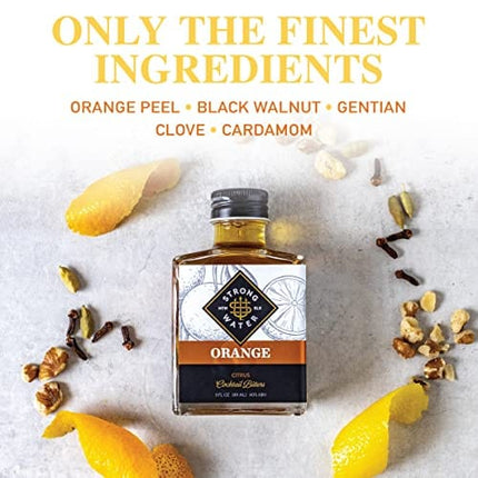 Strongwater Orange Bitters (40 Servings) - Spiced Orange Bitters for Cocktails - Orange Cocktail Bitters with Orange Zest, Cardamom & Walnut - Pair with Whiskey, Bourbon, Vodka, Rum, Gin - 3oz, 1 Pack