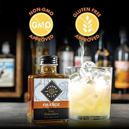 Strongwater Orange Bitters (40 Servings) - Spiced Orange Bitters for Cocktails - Orange Cocktail Bitters with Orange Zest, Cardamom & Walnut - Pair with Whiskey, Bourbon, Vodka, Rum, Gin - 3oz, 1 Pack