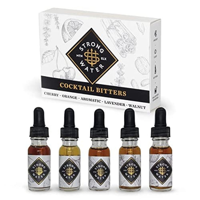 Strongwater Original Cocktail Bitters Sampler - Cocktail Bitters Set Makes 40 Cocktails - Bitters Gift Set w/Cherry, Lavender, Aromatic, Walnut & Orange Bitters for Cocktails - 5 Bottles, 0.5 Fl Oz