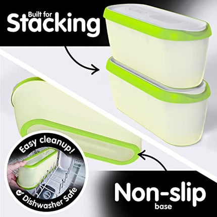 SUMO Ice Cream Containers for Homemade Ice Cream - 2 Containers - 1.5 Quart Each - Green