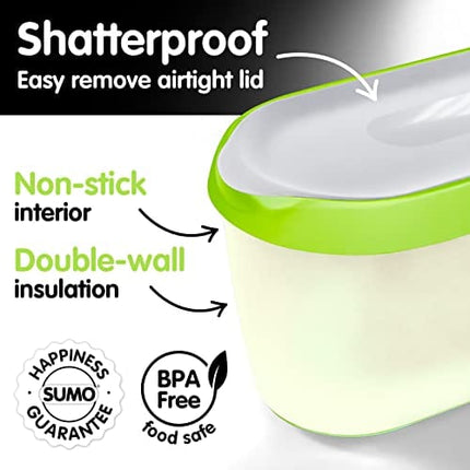 SUMO Ice Cream Containers for Homemade Ice Cream - 2 Containers - 1.5 Quart Each - Green