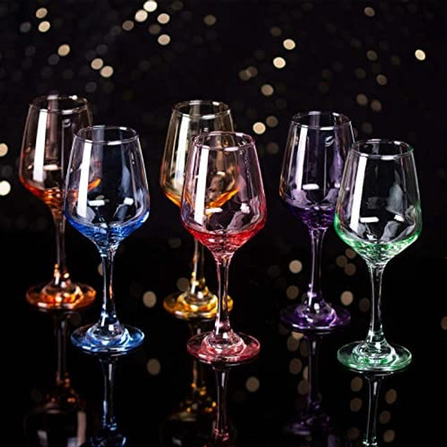 SUNNOW 12 Ounce Multicolor Crystal Wine Glass,for Home Dinning, Bar and Party,Set of 6