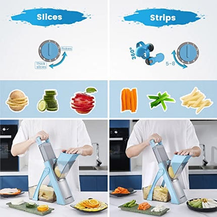 Upgrade Safe Mandoline Slicer, Bigger Entrance SupMaKin Vegetable Potato Slicer Chopper, Adjustable Thickness Multi Mandolin, Julienne + Dicer Kitchen Must Haves (Blue)